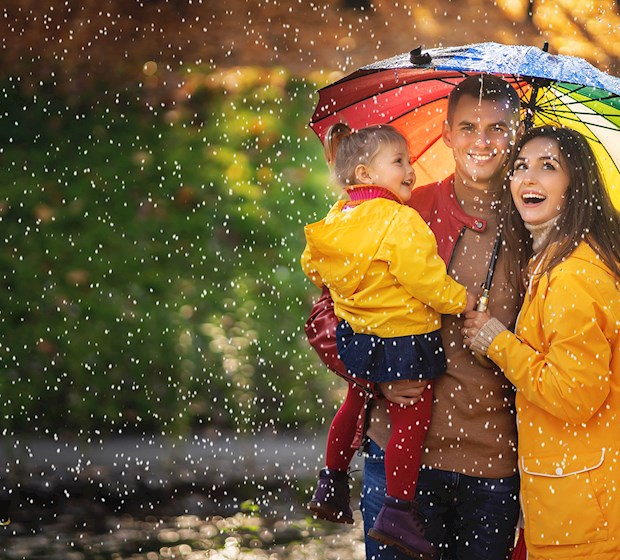 Rainwear family in rain