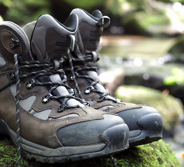 Walking boots outdoors moss