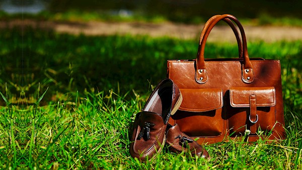 Leather Bag and Moccassins grass
